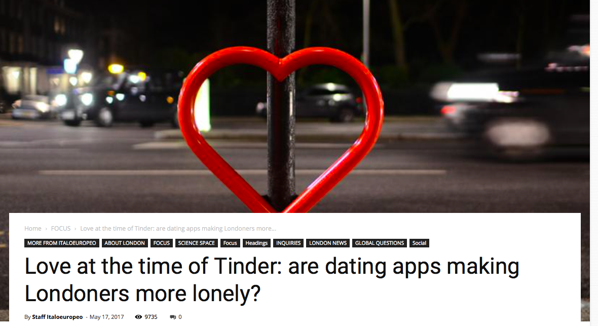 Love at the time of Tinder: are dating apps making Londoners more lonely ?